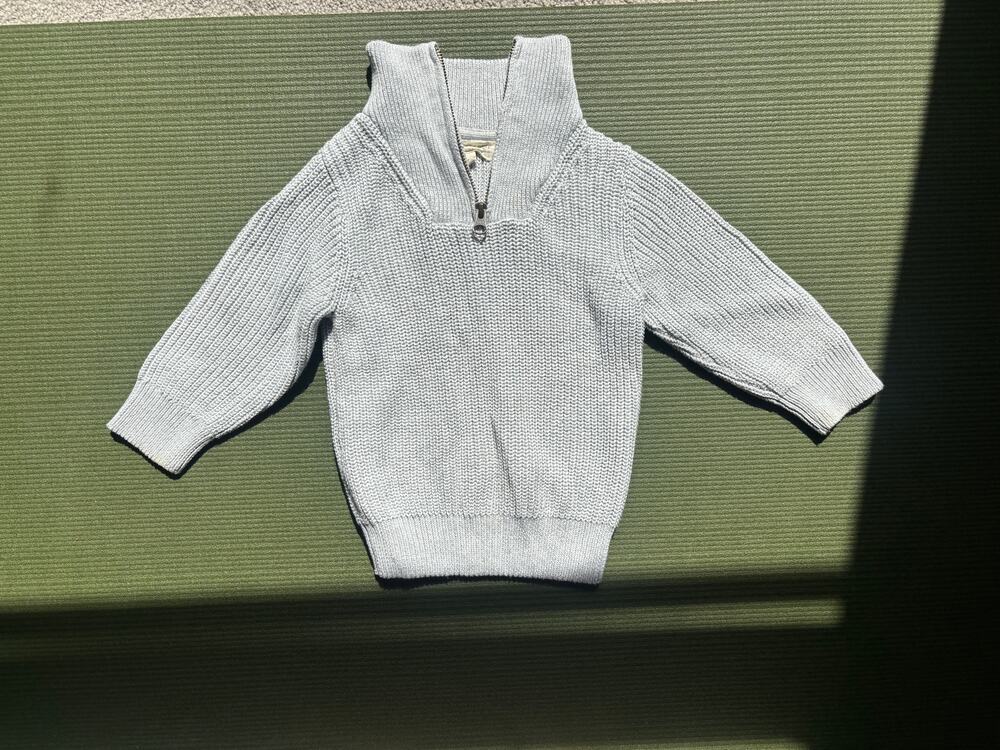 Monica + Andy Half Zip Ribbed Knit Sweater Baby Blue Organic Cotton 12-18M